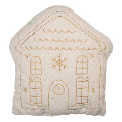 Clayre & Eef Dekokissen Haus 45x40x10 cm Weiß Polyester Weihnachten (Gr. 45x40x10 cm)