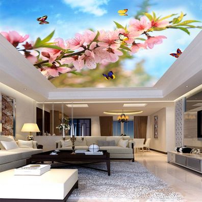 Wandrelief Blumen Schmetterlinge Blau Weiß Himmel Dachtapeten Dachbilder 4803