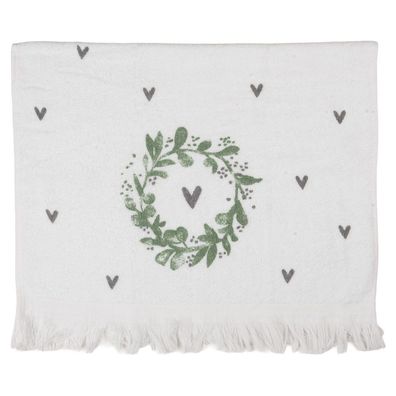 Clayre & Eef Gästehandtuch 40x66 cm Weiß Baumwolle Herz (Gr. 40x66 cm)
