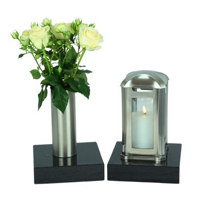 designgrab Grablampe Venezia & Edelstahlvase im Set mit Granitsockel 20×20×5 cm – fac