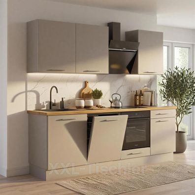 Küchenzeile Axis 240 cm DW Kaschmir Matt- Küche, Küchenblock 2,4m, Einbauküche