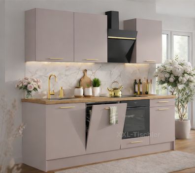 Küchenzeile Axis 240 cm DW Puderrosa Matt- Küche, Küchenblock 2,4m, Einbauküche