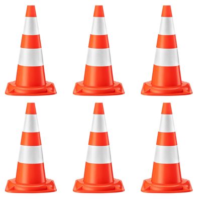 Wiltec Verkehrskegel 50cm 6St. Leitkegel Straßen Pylon Warnhütchen Warnkegel PVC