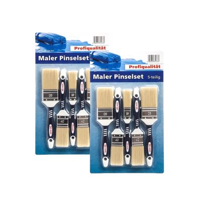 2x Maler Flach Pinselset 5 teilig Profi 50mm 40mm 25mm Lasurpinsel Lackpinsel