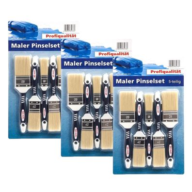 3x Maler Flach Pinselset 5 teilig Profi 50mm 40mm 25mm Lasurpinsel Lackpinsel
