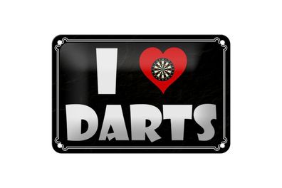 Blechschild i Love Dart, 3 versch Größen, Spruch Hobby
