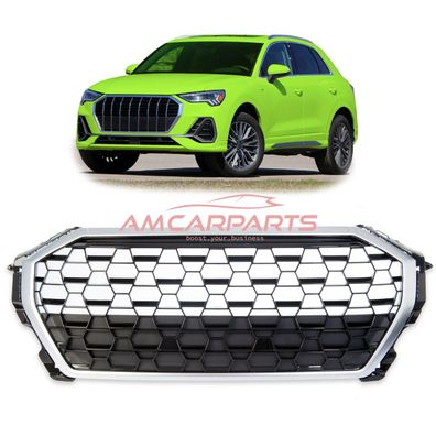 Upgrade Sportgrill / Kühlergrill für Audi Q3 F3 18+ Hochglanz Schwarz / Matt Silber