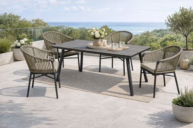 Destiny TORNO SAN MARINO Sitzgruppe 4x Sessel + Tisch 180x90x74cm, rechteckig, Grau