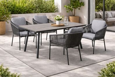 Destiny LUCCA SAN MARINO Sitzgruppe 4 Sessel + Tisch 180x90cm, rechteckig, grau
