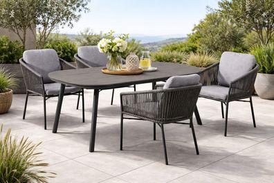 Destiny LUCCA SAN MARINO Sitzgruppe 4 Sessel + Tisch 180x90cm, halboval, grau