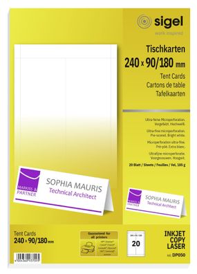 Sigel Tischkarte 185g hochweiß 20St DP050
