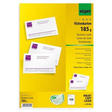 Sigel Visitenkarte 185g hochweiß 150St DP830
