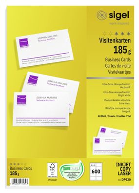 Sigel Visitenkarte 185g hochweiß 600St DP930