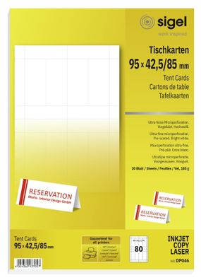 Sigel Tischkarte 185g hochweiß 80St DP046