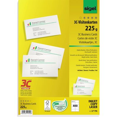 Sigel Visitenkarte 3C 85x55mm (A4) 225g LP796
