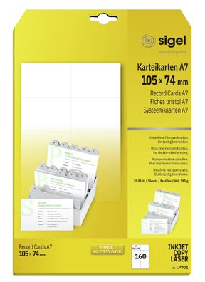 Sigel Karteikarte A7 185g weiß 160St LP701