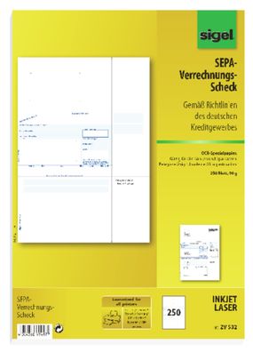Sigel PC-Verrechnungsscheck A4 90g 250Bl ZV532