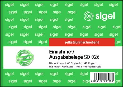 Sigel Ausgabe/Einnahmebeleg A6 SD 2x40Bl SD026