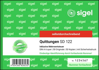 Sigel Quittung inkl. MwSt. A6 SD 2x50Bl SD122