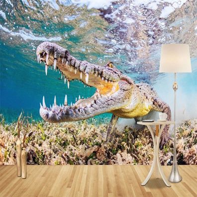 3D Krokodil Wand - Meereswelt Dekoration für Zuhause Vlies Fototapete 10156