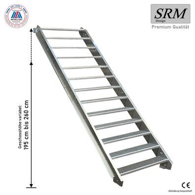 13 Stufen Stahltreppe Breite 60 - 160 cm Geschosshöhe 195 - 260 cm ohne Geländer