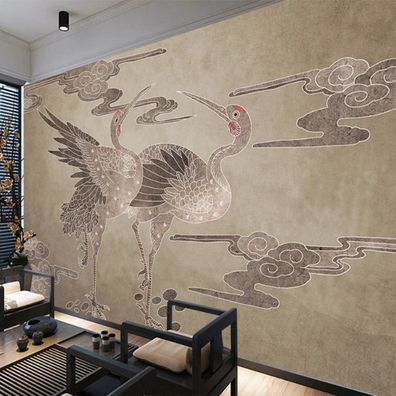 Designer Wanddeko - Traditionelles Asiatisches Motiv Wolken & Kraniche 10173