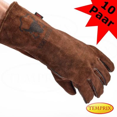B-WARE 10 PAAR Grillhandschuhe Ofenhandschuhe Hitzebeständig - Leder braun