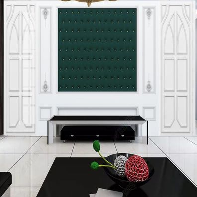 Luxuriöse 3D Wandtapete - Weißes Relief & Lederpolster - Wand Dekoration 10182