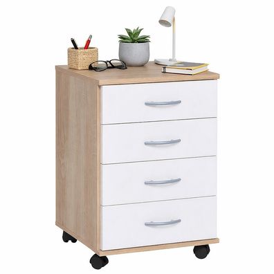 Rollcontainer 4 Auszüge Schubcontainer Eiche sägerau-weiss #1941