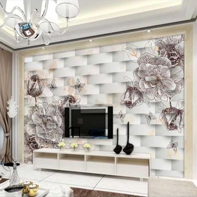 Moderne 3D Blumen Wandtapete - Handzeichnung & Struktur?Design - Elegante 10191