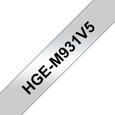 Schriftband HGe-M931V5 (5 Stk) Schwarz auf silber 12mm x 8m