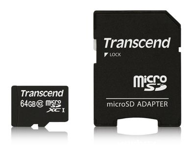 Transcend 64GB microSDXC Class 10 + SD-Adapter