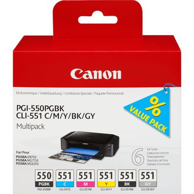 Canon Tintenpatronen PGI-550/CLI-551 Multi(PGBK/BK/C/M/Y/GY)