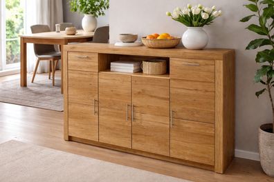 Sideboard 182x42x107 Türenkommode Anrichte Wildeiche teilmassiv #4052