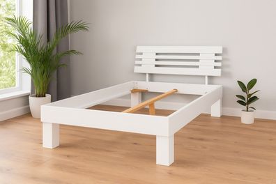 Doppelbett Buche weiss lackiert Holzbett Liegefläche 140x200 #4488