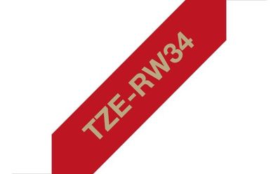 Brother Textilband TZe-RW34 weinrot / gold 12mm x 4m