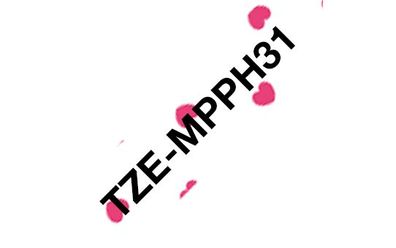 Schriftband TZe-MPPH31 rosa Herzen / schwarz 12mm x 4m