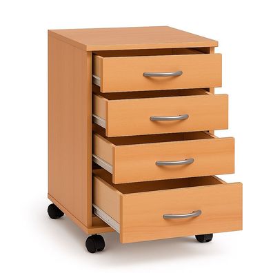 Rollcontainer Schubcontainer Buche Kunststoffrollen 4 Schubladen #1800