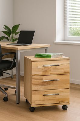 Rollcontainer Schubcontainer Kernbuche Büroschrank 3 Schubkästen #4011