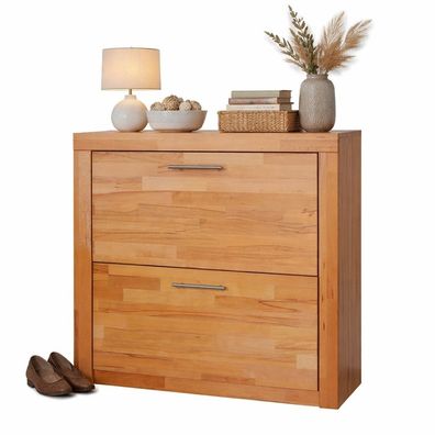 Schuhschrank Kernbuche Schuhkipper 2 Klappen und Metallgriffe #3684