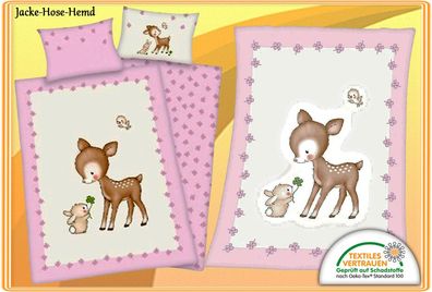 Babybettwäsche Babydecke Bettwäsche Kuscheldecke Reh Kitz Hase Rosa Set einzeln