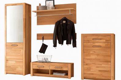 Flurgarderobe Wildeiche Garderobenset Spiegelschrank Wandpaneel #4055