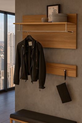 Garderobenpaneel mit Hutablage Garderobe Flurgarderobe Wildeiche #4057