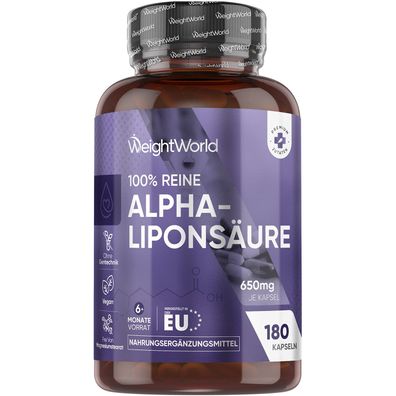 Reine Alpha Liponsäure Kapseln 650mg - 180 ALA Kapseln - Alpha Lipoic Acid