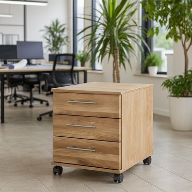 Rollcontainer Wildeiche Büroschrank Rollen mit Bremsen #4036