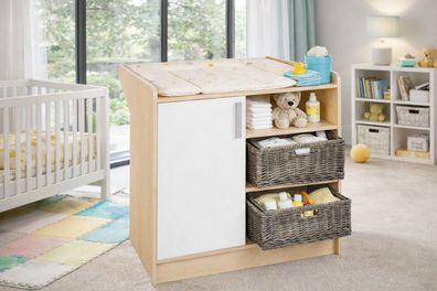 Wickelkommode 88x75x90 Wickeltisch ahorn-creme-farbig #4225