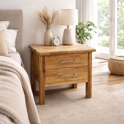 Nachtkonsole Eiche geölt Nachtschrank 2 Schubladen #2771