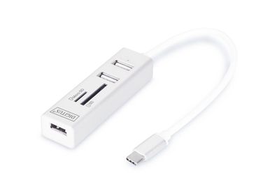Digitus OTG USB 2.0 Typ C 3-Port Hub mit Kartenleser