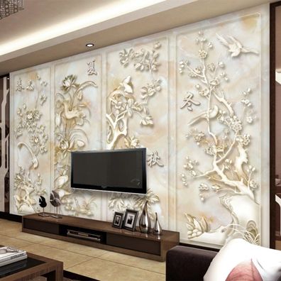 Hochwertige 3D Wandtapete - Marmor Relief „Frühling Sommer Herbst Winter“ 10200