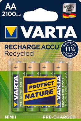 VARTA Recharge Akku Recycled AA Mignon 4er 2100mAh